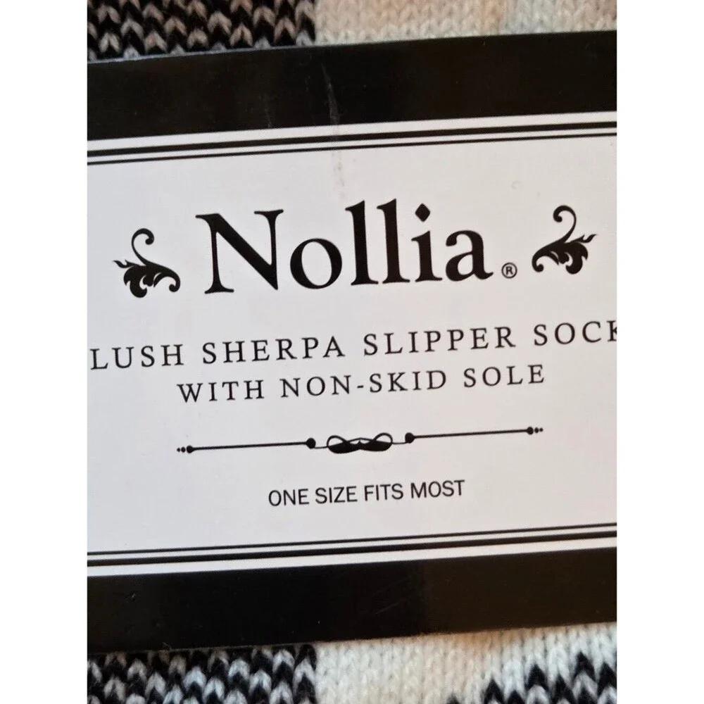 New Nollia Plush Sherpa Slipper Socks Buffalo Plaid Black White